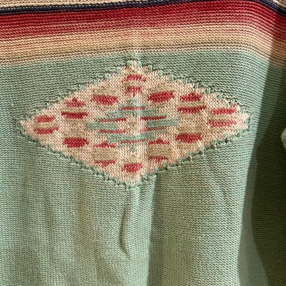 Ralph Lauren LRL Jeans Red Green Stripe Aztec Boat Neck Sweater XL Cotton Linen - Picture 2 of 7